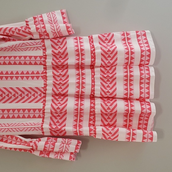 Sunday Up Dress Small Pink White Pattern Tiered Bell Sleeves Aztec Western Rodeo - Picture 8 of 15